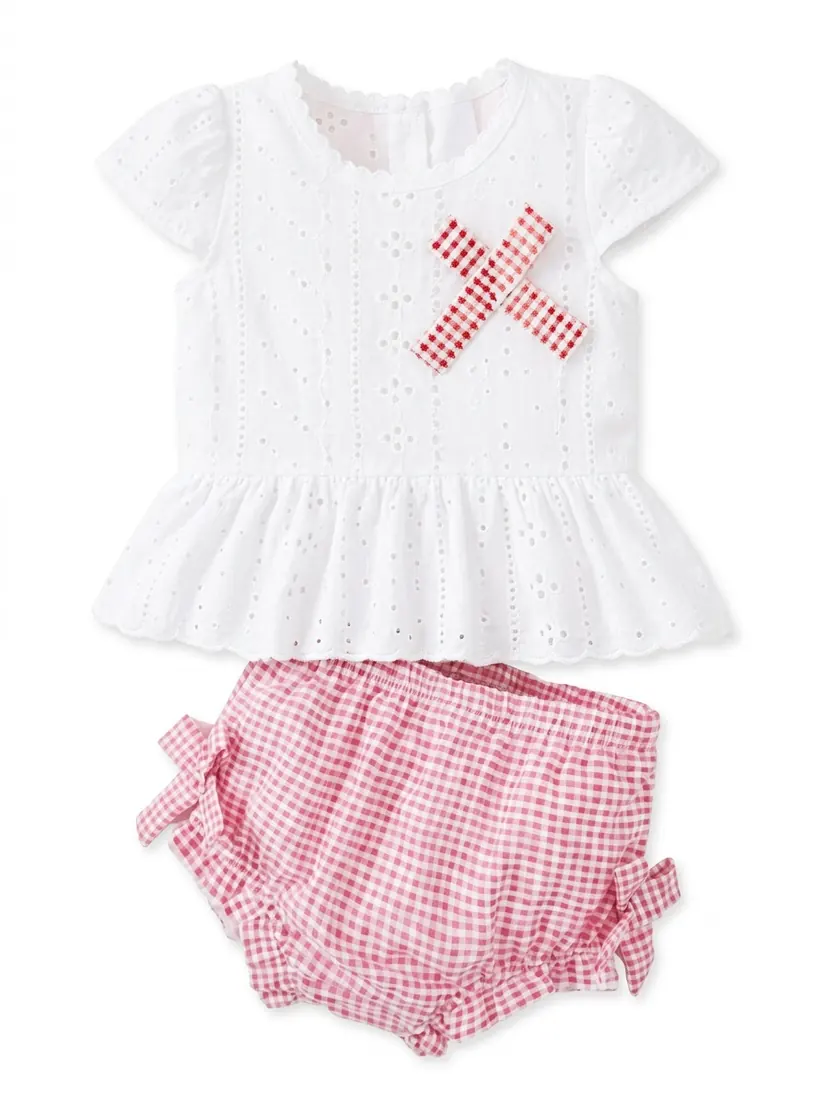 Conjunto Batinha Bordada Xadrez Rosa